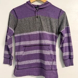 First Wave Kids Hooded Rugby Tee 10/12 | Purple Gray Stripe Knit Top Lightweight